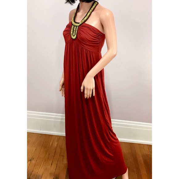 NWT A.N.A. Beaded Halter Maxi Dress - Picture 3 of 6